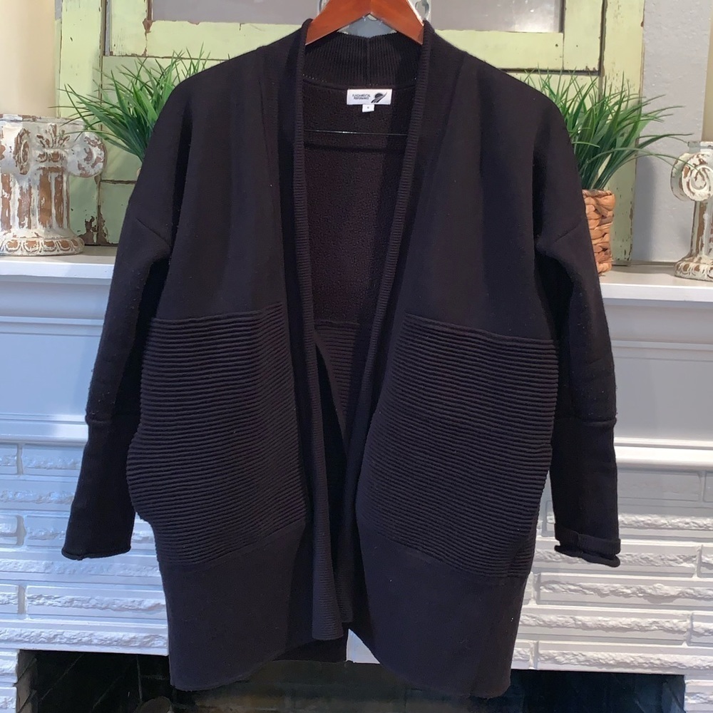 Fundamental Performance Black Draped Ribbed Active Cardigan with Split Back S